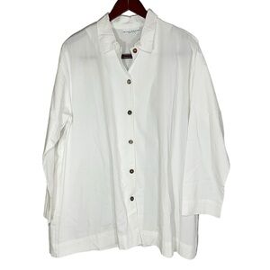 Bryn Walker Organic Poplin‎ Long Sleeve Button-Front Shirt Whiten oversized med